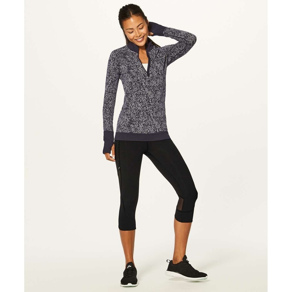 Lululemon Rest Less 1/2 Zip Pullover Black White Size 6 - Picture 2 of 9